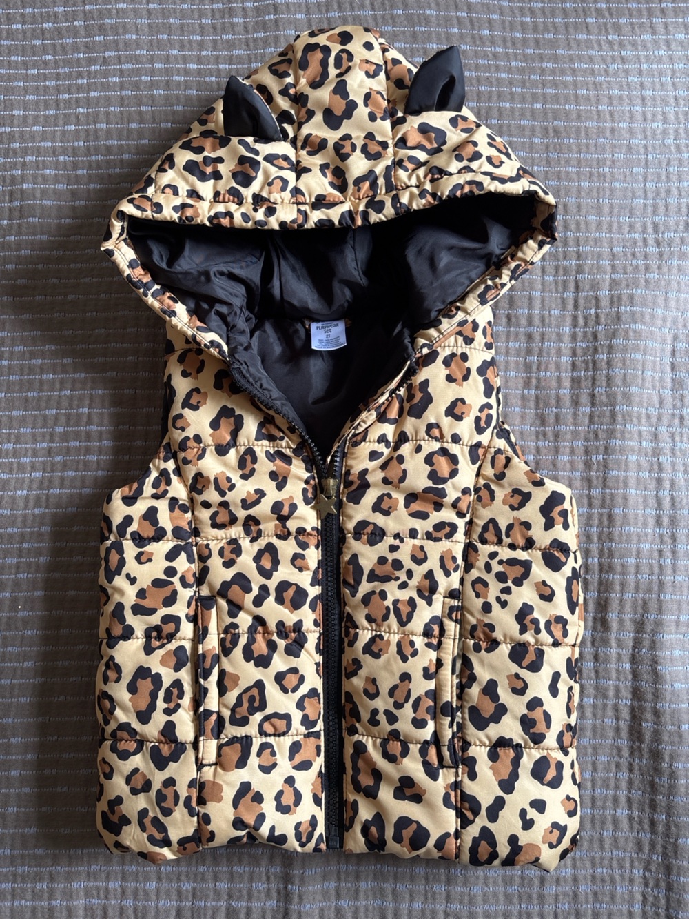 Member's Mark Toddler Girls Leopard Print Hooded Puffer Vest 3D Ears Size 2T